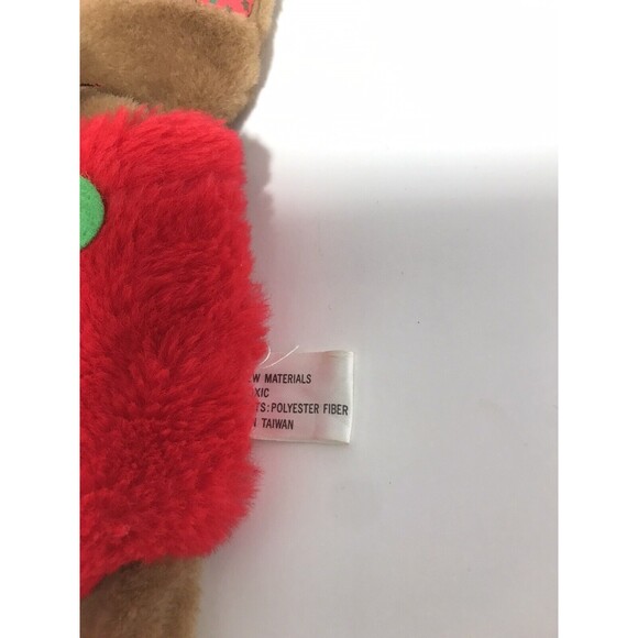 Vintage Christmas Stocking Plush Teddy Bear Tan Brown Red Overalls Santa hat 18" - Picture 8 of 9